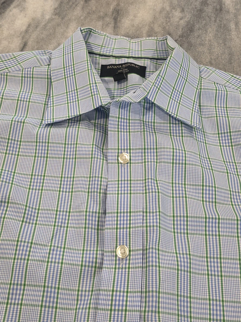 (L) 16-16.5 34/35 Men's Banana Republic Dress Shirt Green Blue Plaid All Cotton